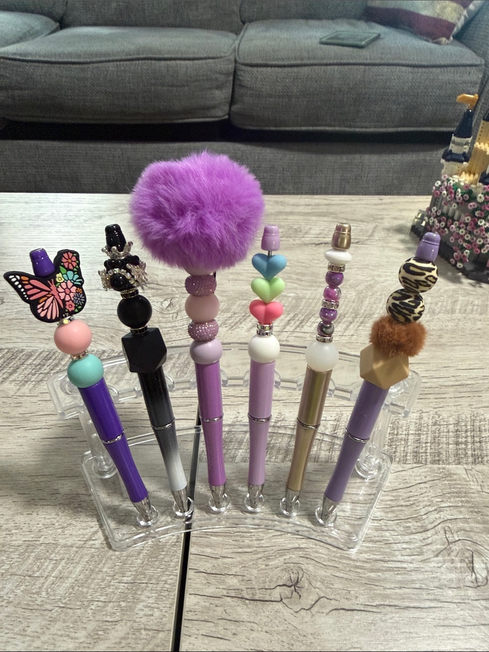 Set of Decorative Purple & Pastel Bead black ink Pens